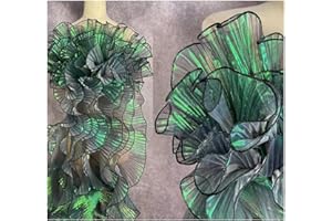 CREATIVESUGAR 5 Yards Retro Ruffle Pleated Chiffon Trim Dress Bag Decoration Tulle Fabric Applique Craft (Gradient Change Aurora Green)