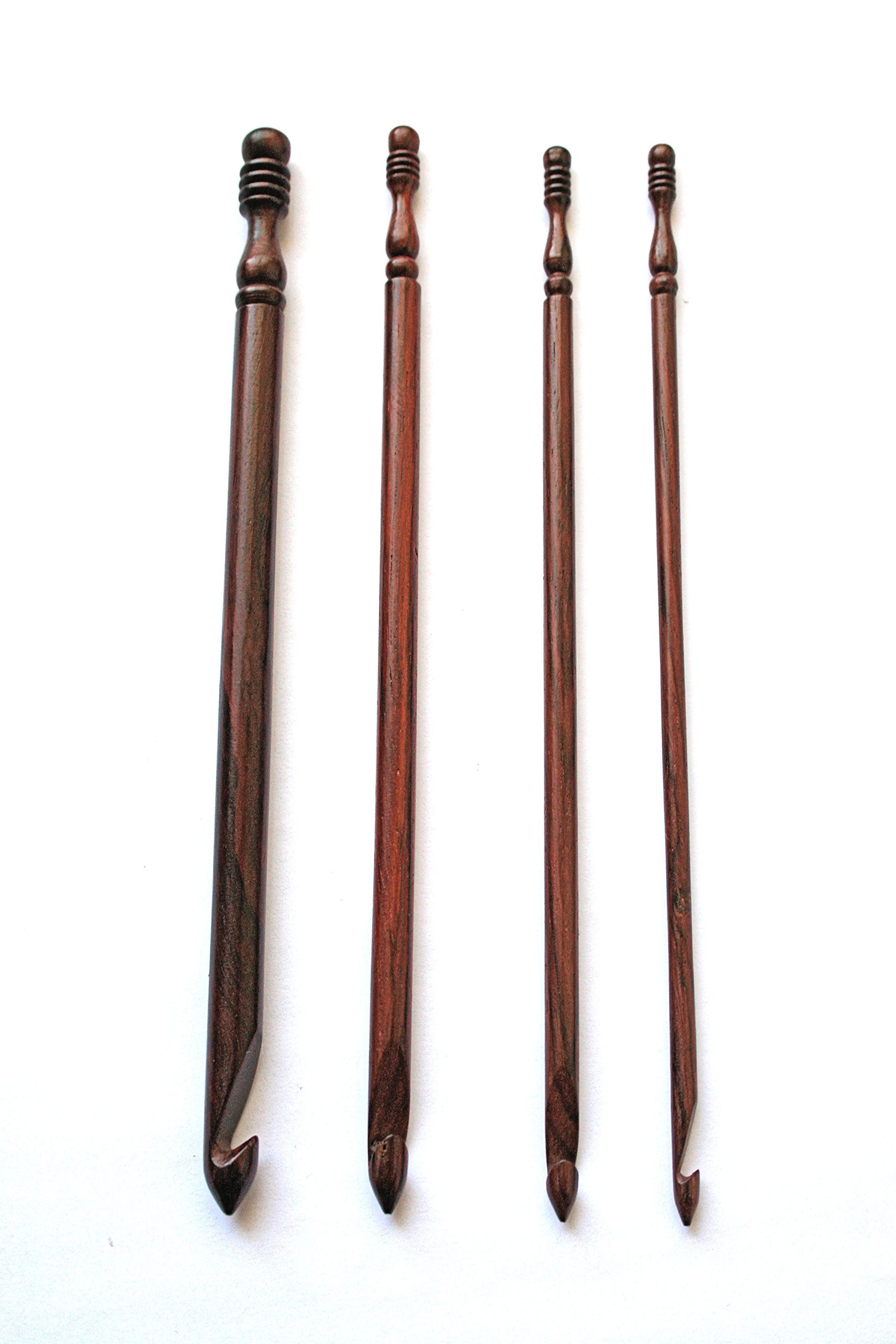 Rosewood Crochet Hooks - Set of 4 | Sizes - L-11, J-10, H-8, G-6