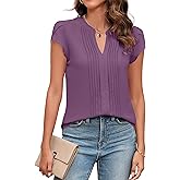 Blooming Jelly Womens Blouses Dressy Causal V Neck Pintuck Short Petal Sleeve Business Tops Ladies Summer Trendy Work Shirt