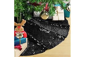 QUEENDREAM Glitter Black Tree Skirt 36 Inches Small Tree Skirt Sequin Fabric Xmas Tabletop Tree Christmas Halloween Party Ornaments