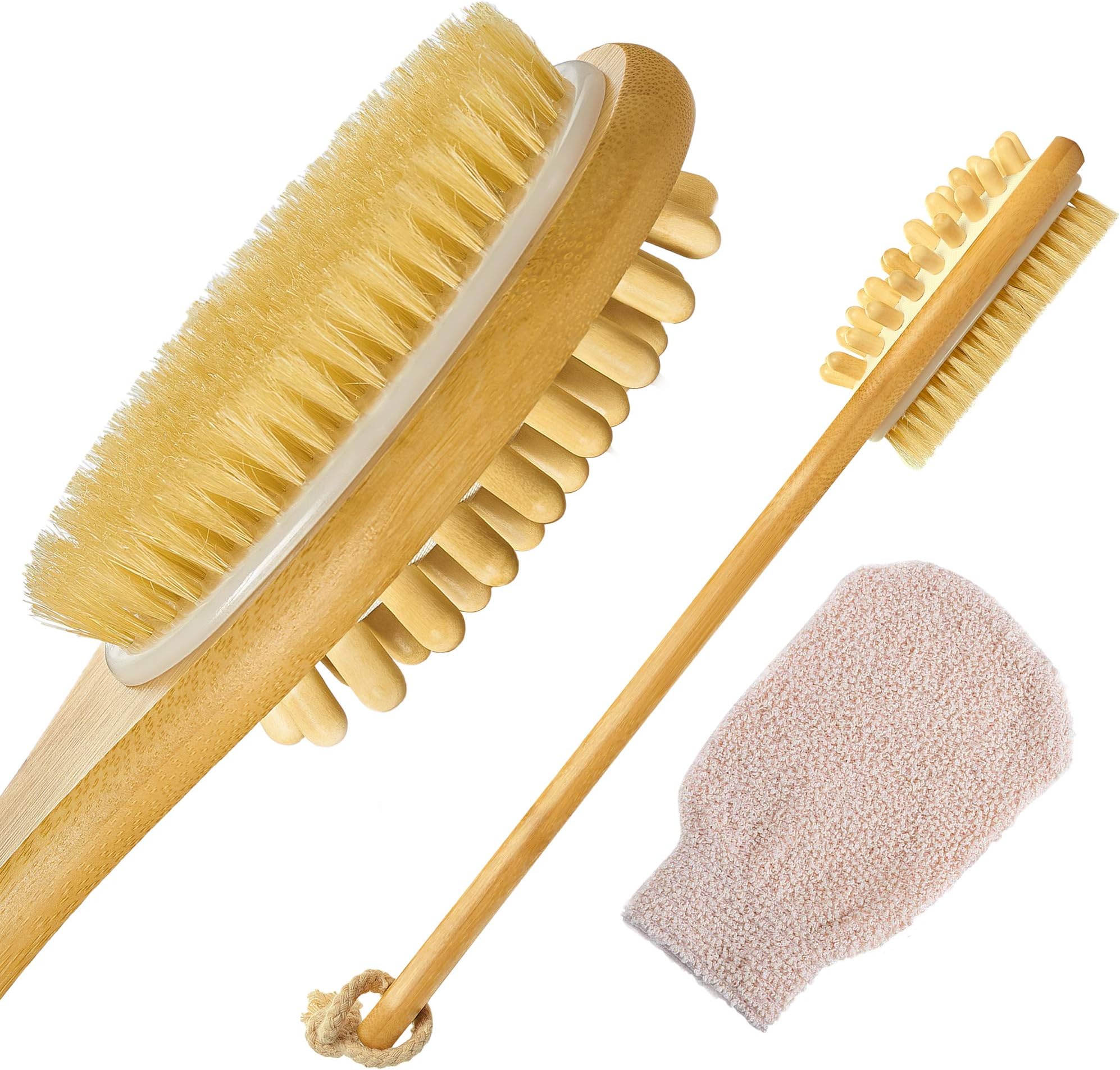 MangoPlus Dry Brushing Body Brush - Back Scrubber 16 inch - Dry Brush - Back Brush Long Handle for Shower - Back Bath Brush