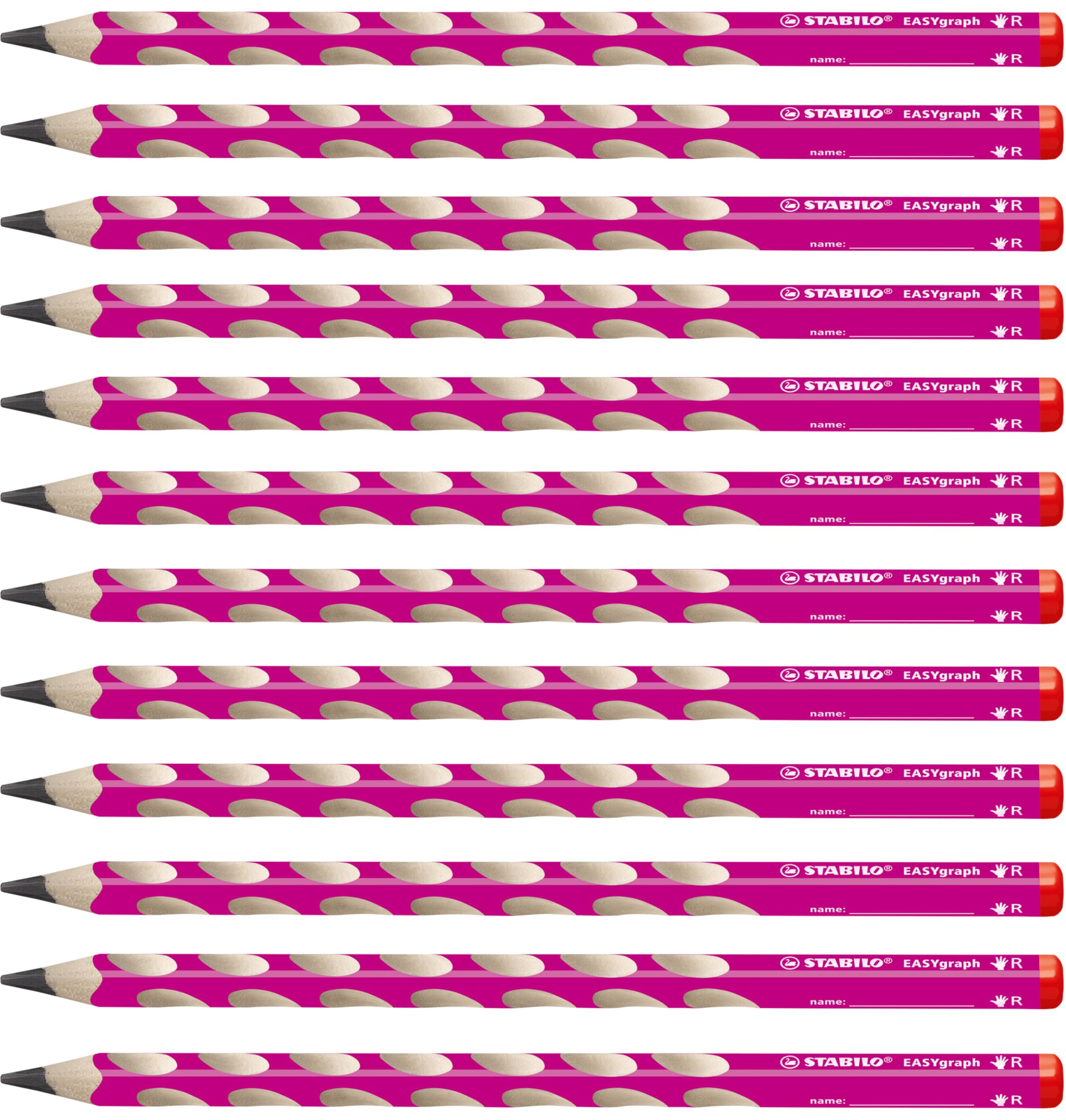 STABILO EASYgraph - Ergonomic Graphite Pencil - Right-Handed - Pack of 12 - Pink - Degree HB
