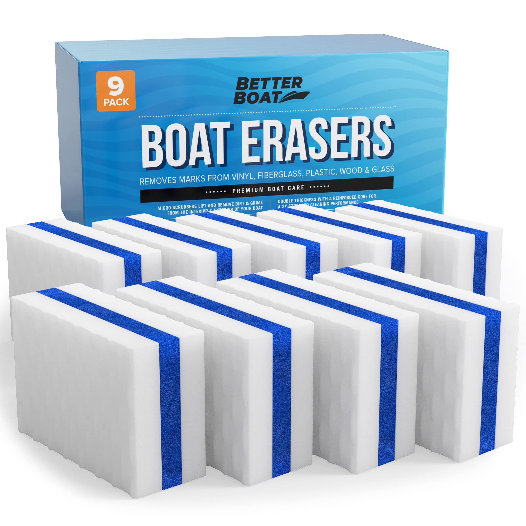 Boat Erasers 9-Pack by Better Boat - Cleaning Sponge for Scuff Marks & Grime, Marine Accessories & Gifts, Safe on Fiberglass Vinyl Gelcoat Deck Hull