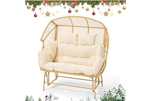 ECOTOUGE Indoor Double Egg Chair, Outdoor Oversized Loveseat, 2 Person Extra Large Wicker Lounge Rocking Glider Chairs for Living Room Bedroom, Yellow