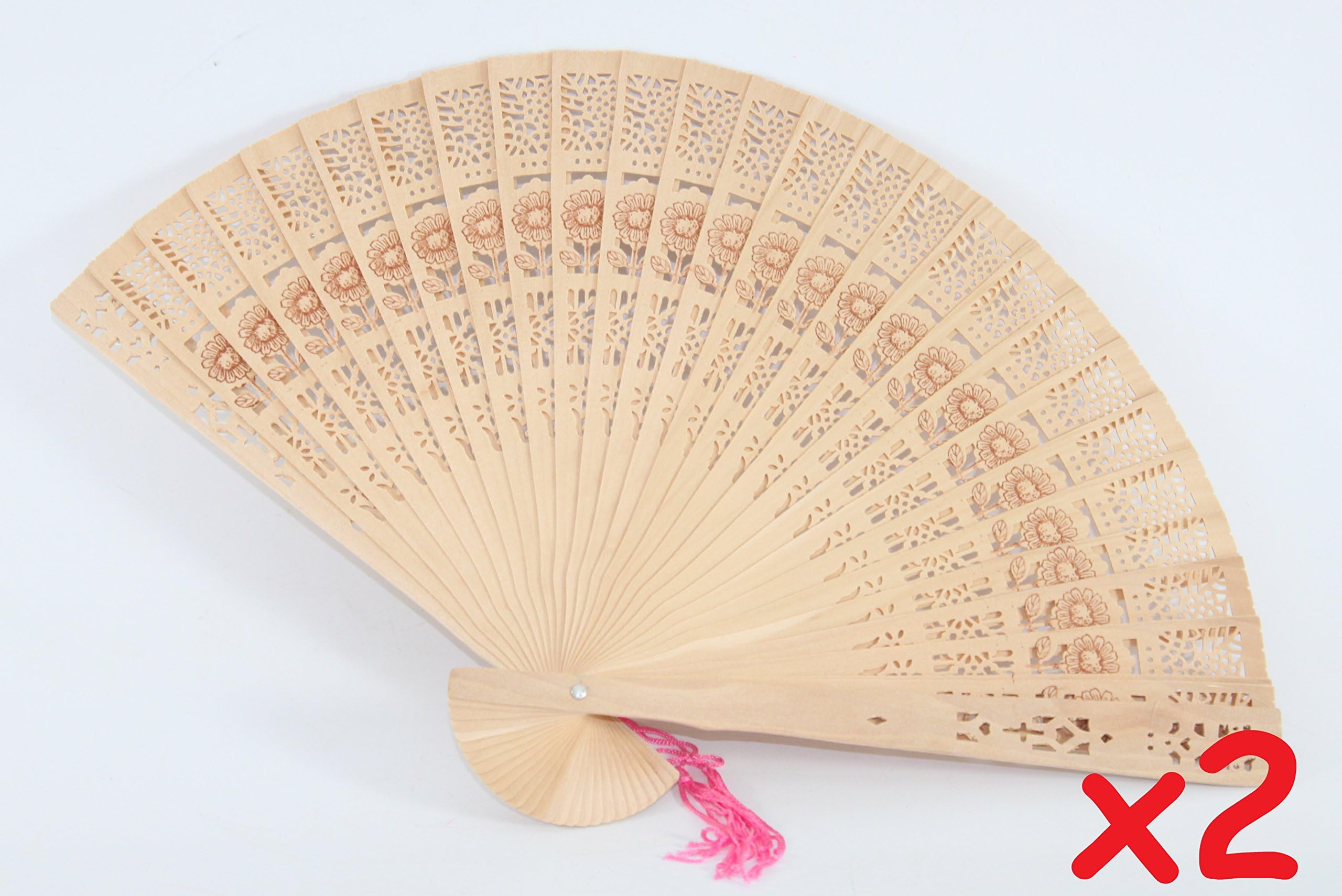 Oriental Tradition Hand Folding Wood Carved Fans 2 Pack Chinese Japanese D13276
