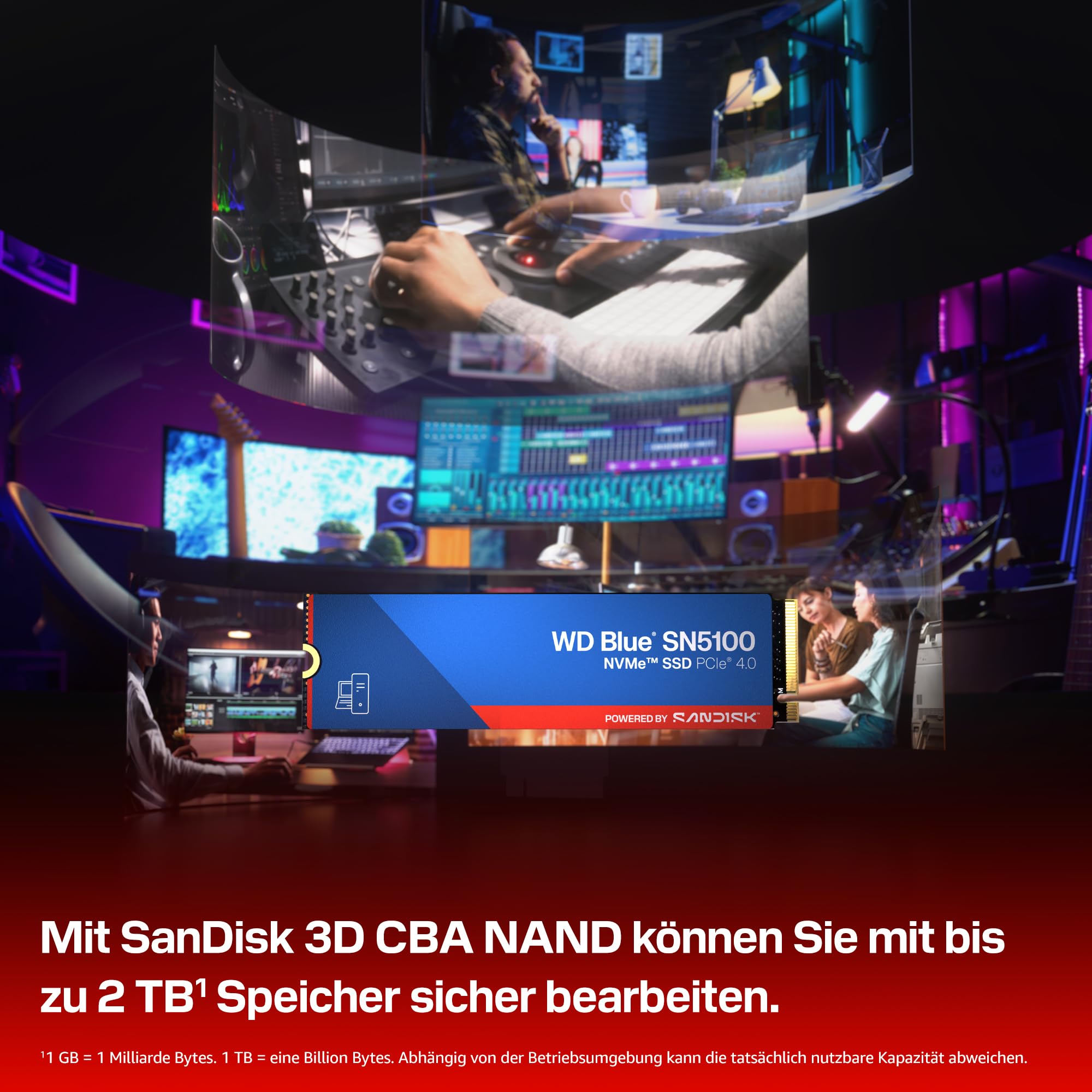 WD Blue SN5100 NVMe SSD 1 TB (7.100 MB/s Lesegeschwindigkeit, M.2 2280, PCIe Gen 4.0, nCache 4.0, SanDisk 3D CBA NAND-Technologie, Acronis True Image) 4