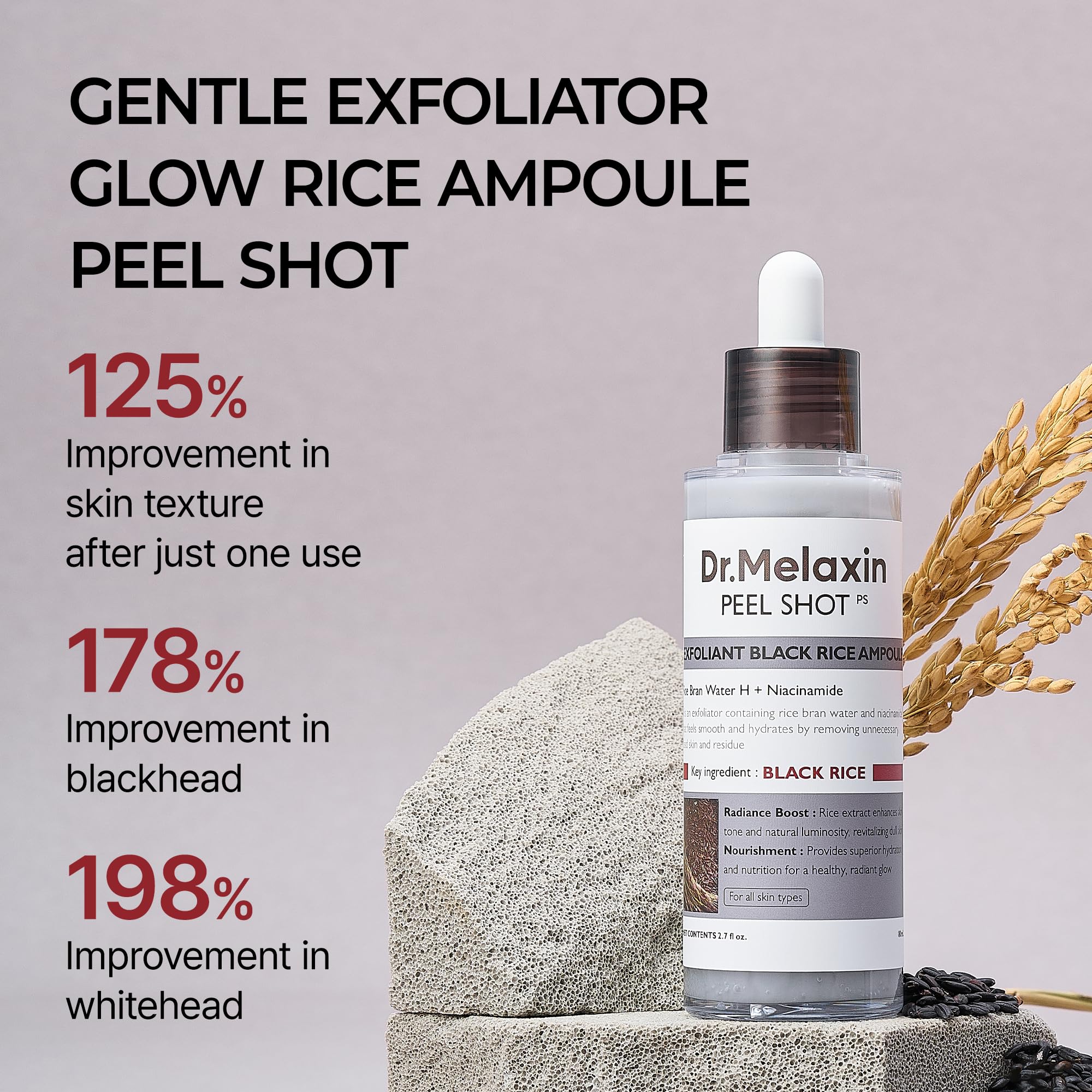 Peel Shot Glow Black Rice Peeling Ampoule, Soft Exfoliating Face and Body Scrub Dead Skin Cells, Blackheads Remover for All Skin Types korean skin care 80ml