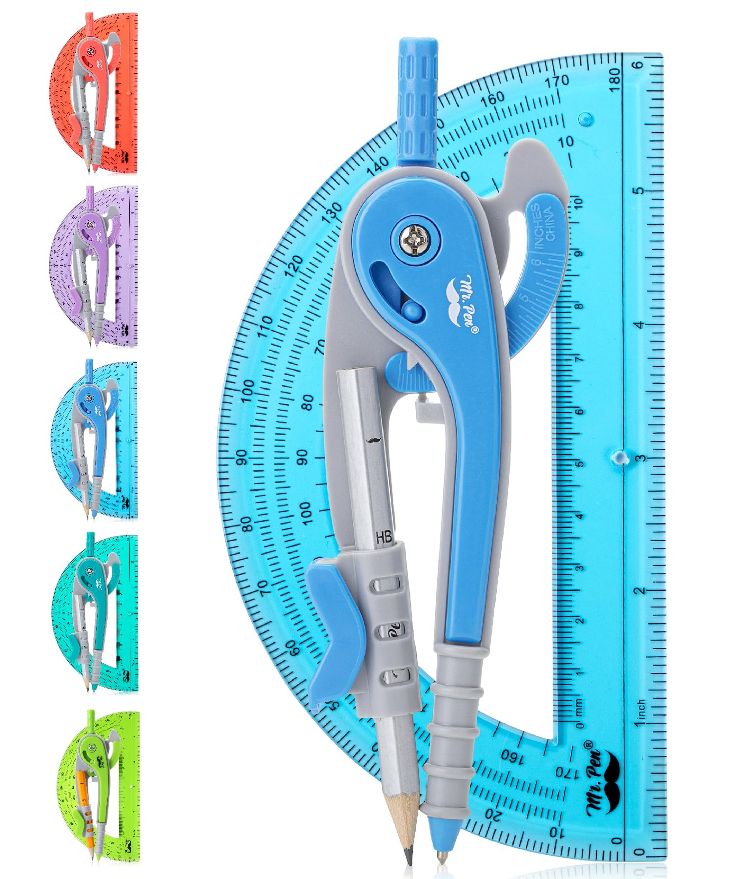 Photo 1 of Mr. Pen- Compass and Protractor Set, Blue, Compass Geometry Tool, Protractor and Compass Set, Compass Drawing Tool, Drawing Compass, Protractor Set, Geometry Compass, Back to School Supplies