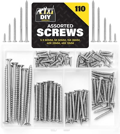 SOL 110pc Assorted Screws Wall Plugs Organised Storage Case DIY Wood Masonry