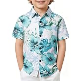 JOGAL Boys Floral Hawaiian Shirt Short Sleeve Casual Button Down Shirts | Cotton Blend, Breathable, Button up, Size 6-14, Regular Fit, for Beach Tropical Luau Aloha