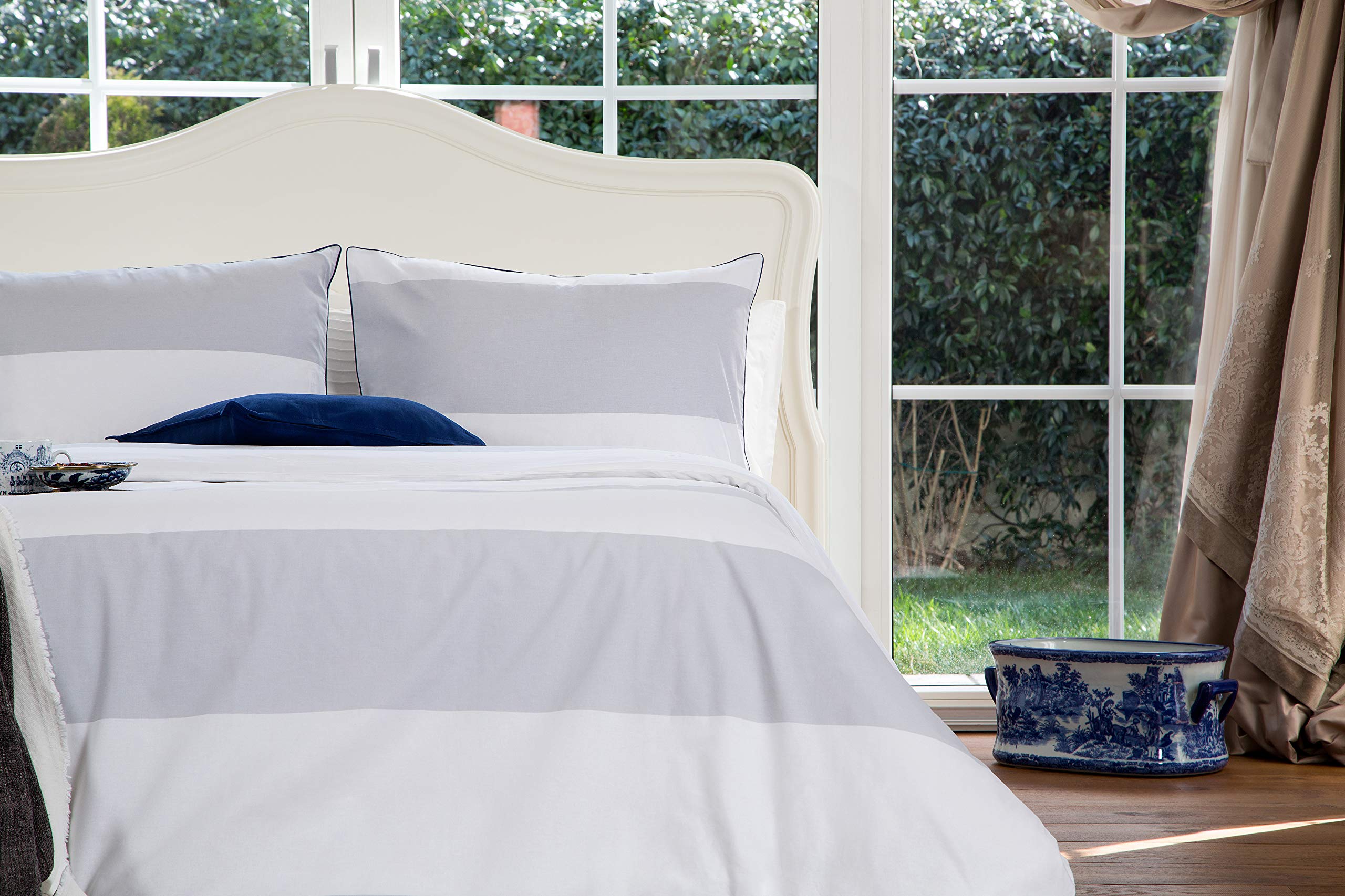 Marsala Kingsize Duvet Cover Cotton Cove Stripe Bedding White Grey Stripes Printed Quilt Case Bed Set (Soho Kingsize)