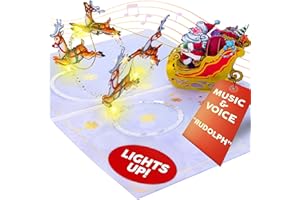 100 GREETINGS Reindeer Musical Christmas Card - Plays 'Rudolph Red Nosed Reindeer', Blinking Lights, Pop Up Christmas Card for Wife, Mom & Dad - Beautiful Pop Up Christmas Cards, 3D Christmas Cards for Kids