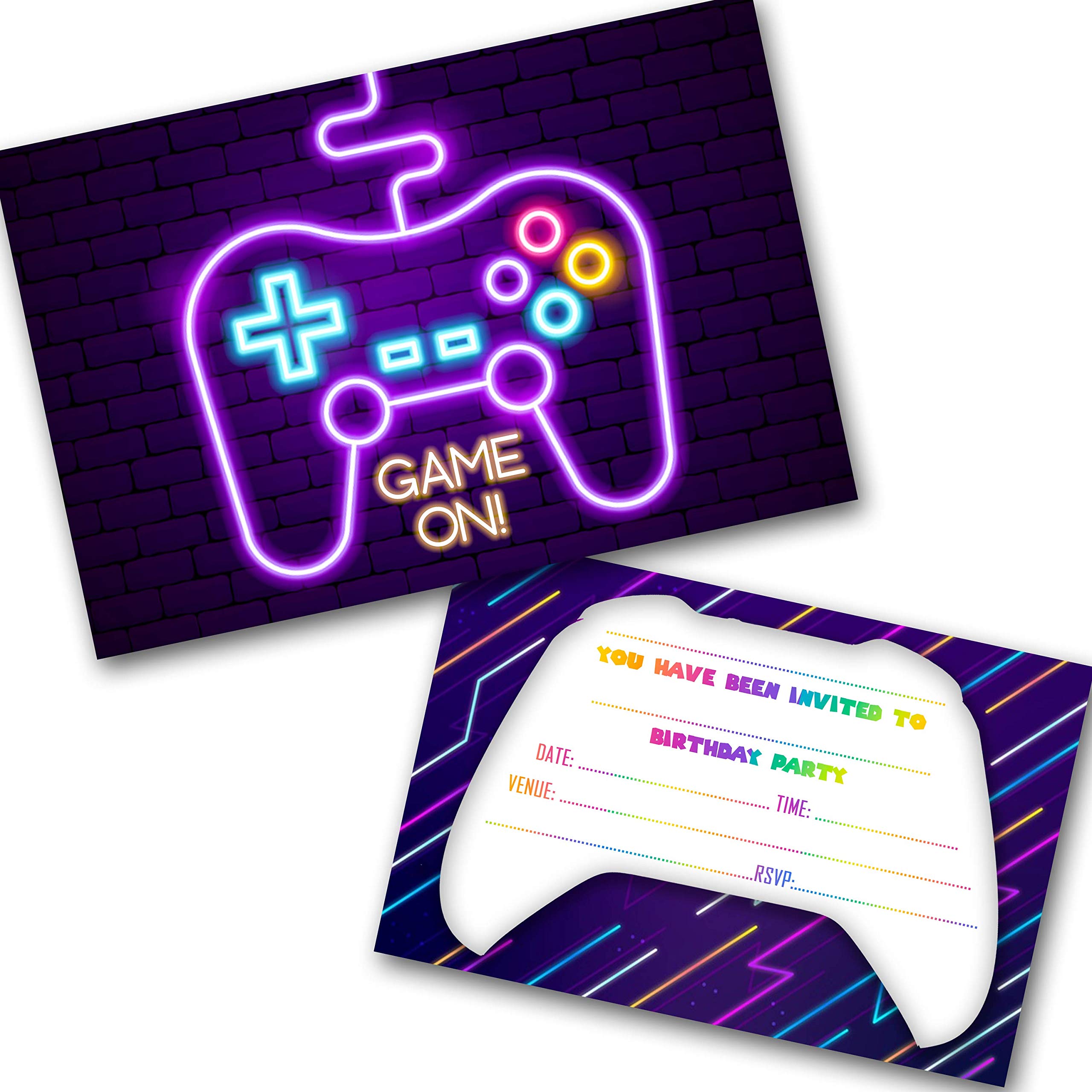Gaming Party Invitations Pack with Envelopes WRITE ON (PACK OF 12)