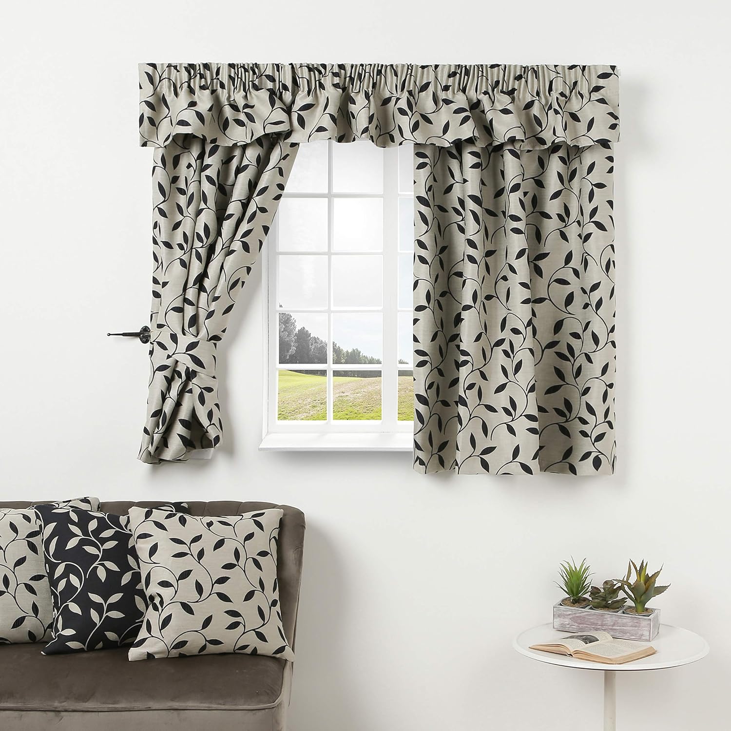 Caravan Curtains Leaf Vine Design Door and Window Curtain Silver Grey