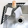 Wills and Elm Triangle Roll Up Dish Drying Rack for Over The Sink - Corner Sink Caddy - Kitchen Organizer Rack with Silicone Coated Stainless Steel Rods - Sponge & Dish Rag Holder - Black