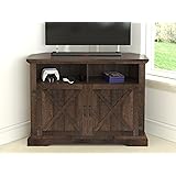 Allewie Farmhouse Wood Television Stands Corner Entertainment Center with Storage Cabinet Table with Doors and Adjustable She