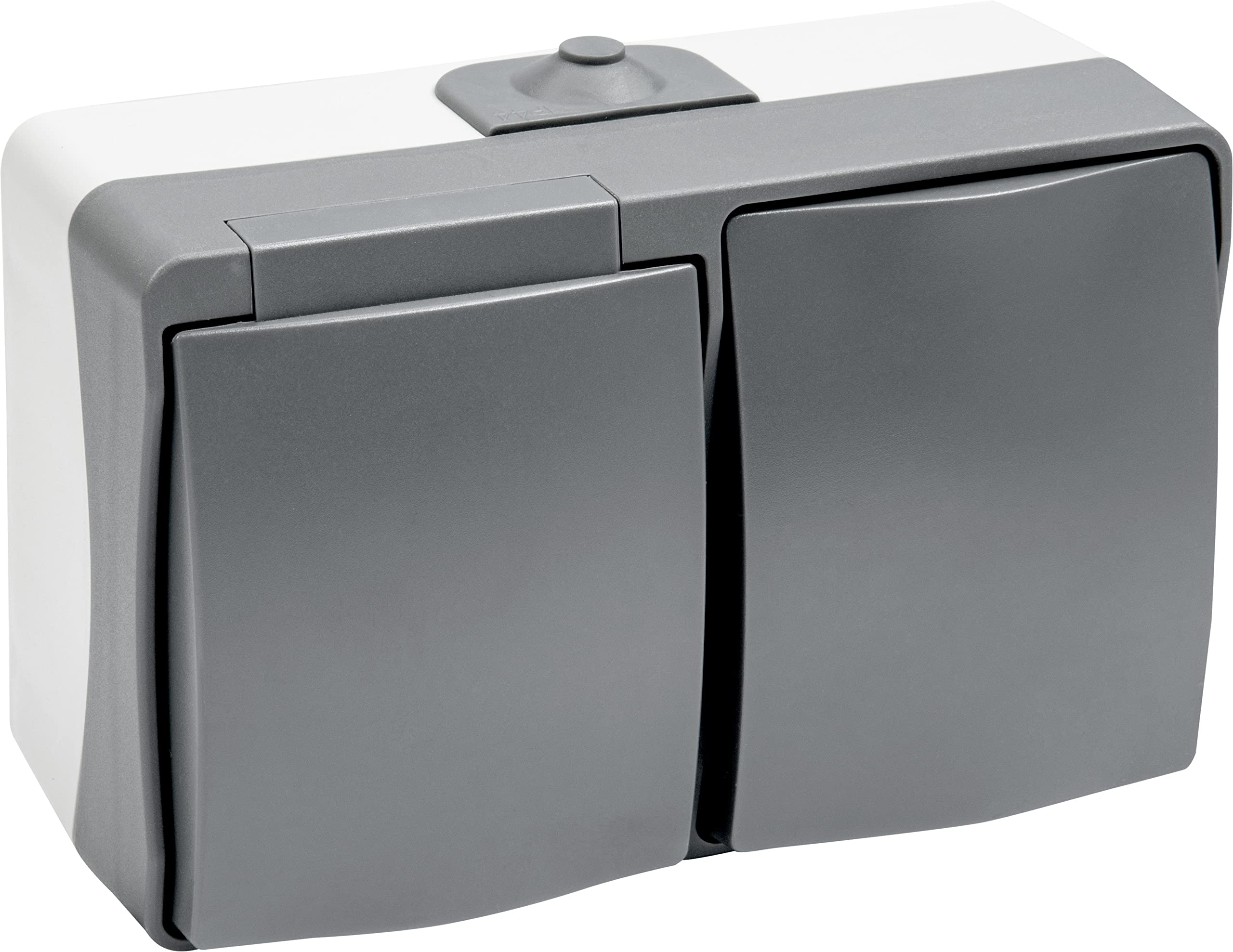 Meister Cave 7407040 Socket and Toggle Switch 2-Way Horizontal - Surface-Mounted - IP44 Splash Protection for Wet Rooms - Up to Cable Cross Section 2.5 mm² - Grey/Wet Room Socket / — image 1