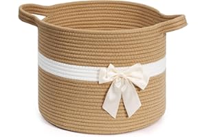 CHICVITA Small Woven Basket for Gift, Cute Storage Basket for Organizing, Baby Toy Basket for Nursery, Decorative Baskets for Home Decor, Towel Basket for Bathroom, 12 x 12 x 10 inches