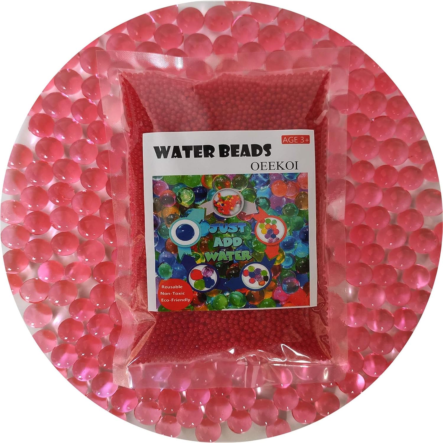 Vase Fillers - OEEKOI Red Water Beads, 200 Gram Vase Fillers Gel Jelly Water Beads for Kids Sensory Playing, Pearls Vase Filler, Foot Spa, Wedding Centerpieces and Home Plant Decoration