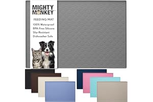 MIGHTY MONKEY 100% Waterproof Dog Food Mat, Raised Edges Silicone Pet Feeding Placemat for Cat, Dogs, Pet Bowls, High Lipped Tray Prevents Water Spills, Food on Floor, Dishwasher Safe, 18x12, Gray