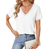 LYANER Women's Casual Lace V Neck Short Sleeve Blouse T-Shirt Tee Top