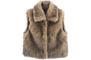 FindThy Women’s Furry Faux Fur Vest Stylish Lapel Collar Sleeveless Button Down Winter Crop Waistcoat