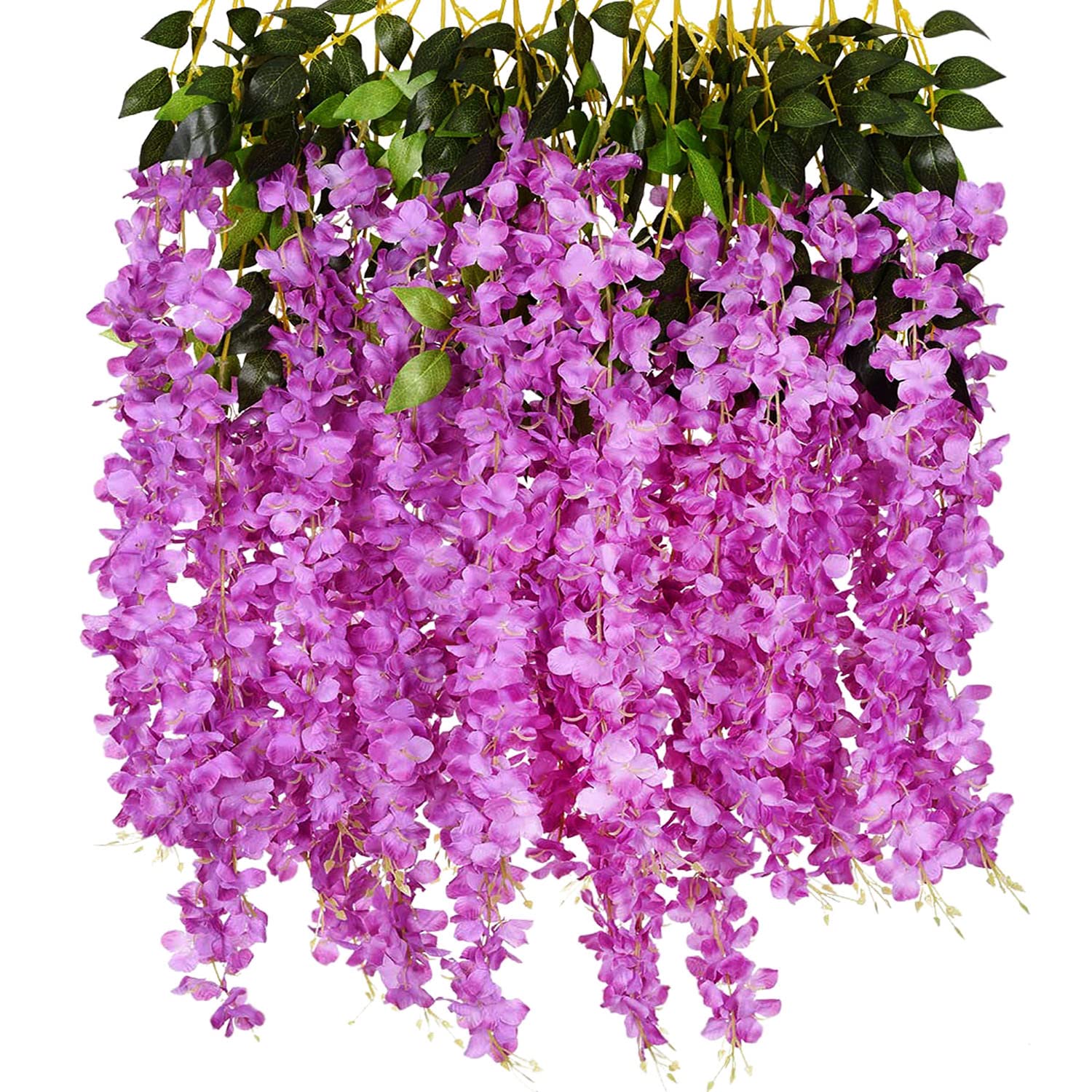 NITAIUN 12 Stems Artificial Flowers Fake Wisteria Garland Hanging Flower Silk Flower Wisteria Vine Decoration for Outdoor Indoor Home Kitchen Garden Wedding Ceremony Hotel Party Art Decor (Purple)
