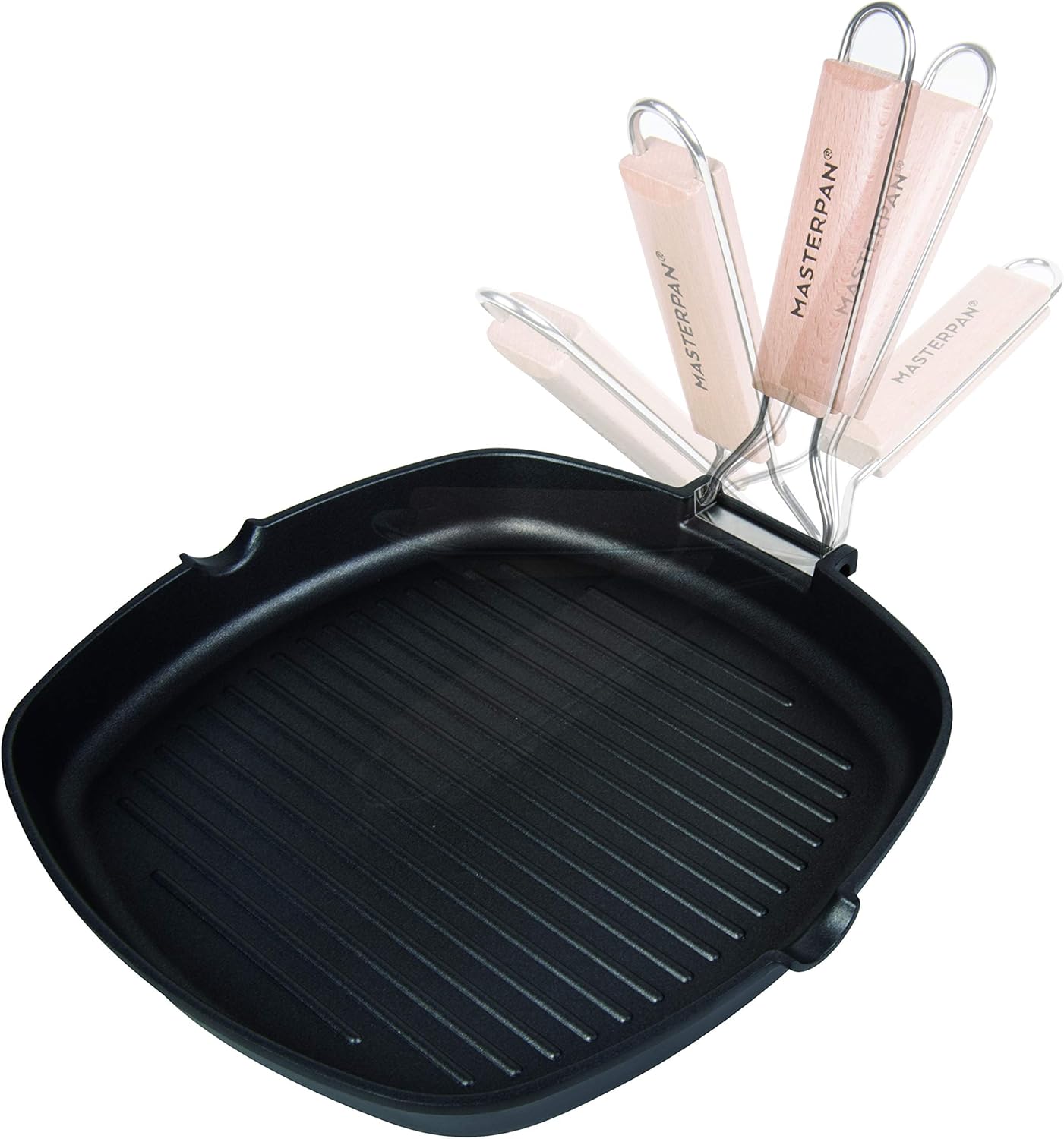 MasterPan Non-Stick Grill Pan Wooden, 8", Folding Handles: Kitchen & Dining