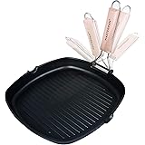 MasterPan Non-Stick Grill Pan Wooden, 11", Folding Handles
