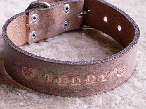 Hundehalsband'Classic' mit Namen, 3 cm Breite, Handarbeit aus Leder in 5 Längen