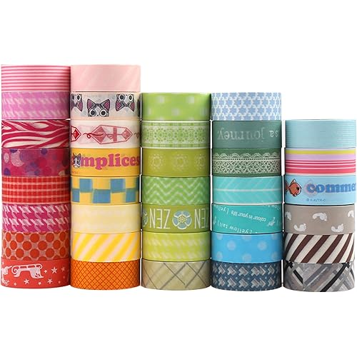 CCINEE 36 Roll Washi Masking Tapes,Washi Masking Decorative Tapes for DIY Decor Planners Scrapbooking Adhesive School Party Supplies