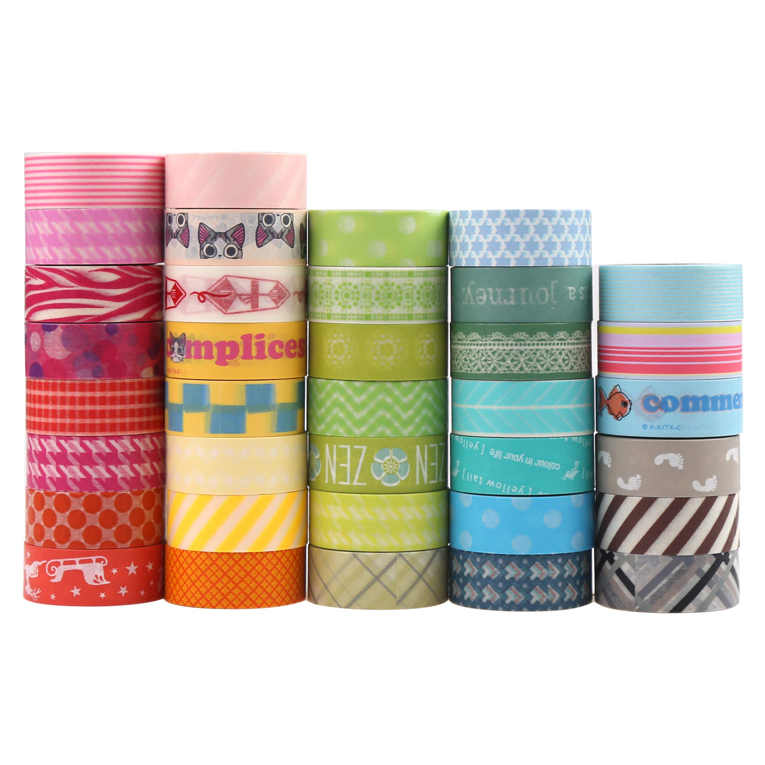 CCINEE 36 Roll Washi Masking Tapes,Washi Masking Decorative Tapes for DIY Decor Planners Scrapbooking Adhesive School Party Supplies