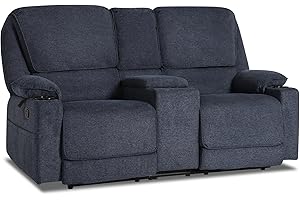 YOCONYO Loveseat Recliner, RV Reclining Loveseat, Home Theater Seating, Manual Loveseat with Console, 4 Cup Holders, 2-Seater Recliner Sofa, RV Furniture for Travel Trailers, Livingroom (Navy Blue)