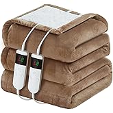 DANENOSA Electric Heated Blanket Queen Size 84''x90'' Soft Flannel & Sherpa Electric Blanket with 10 Heating Levels, Automatically Shut Down After 8h with Overheat Protection Machine Washable