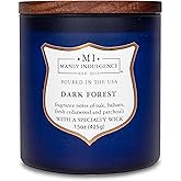 Manly Indulgence Dark Forest Scented Jar Candle for Men, Wood Wicked Candle, 15 oz - Oak, Balsam, Fresh Cedarwood & Patchouli - Up to 60 Hours Burn, Soy Blend Wax, USA Poured, Navy Blue