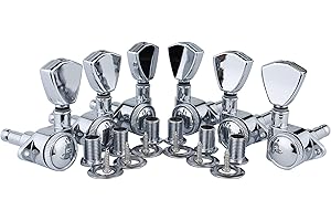 Guyker Guitar Locking Tuners (3L + 3R Handed) - 1:21 Models Rear Lock String Tuning Key Pegs Machine Head with Trapezium Handle Replacement for Electric, Folk or Acoustic Guitars - Chrome