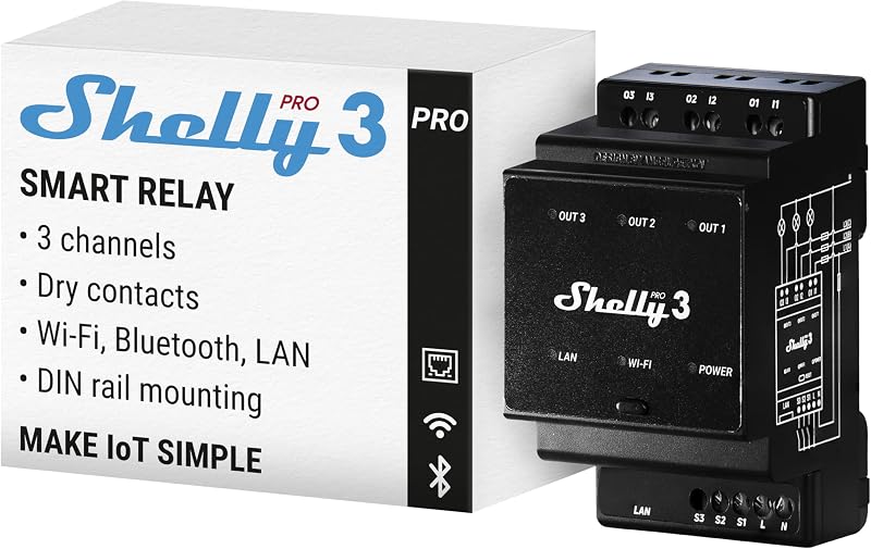 Shelly Pro 3 Wi Fi & LAN Smart Relay Switch 3 Channel 16A DIN Rail