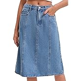 CIMUK Women's Denim Skirt High Waisted A Line Elastic Back Waist Casual Knee Length Jean Skirts