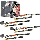 SHOCKSTRAP Ratchet Strap, 10' x 1" Shock Absorbing Heavy Duty Tie Downs for Cargo, 500 LB WLL / 1,500 LB Break Strength, 4-Pack