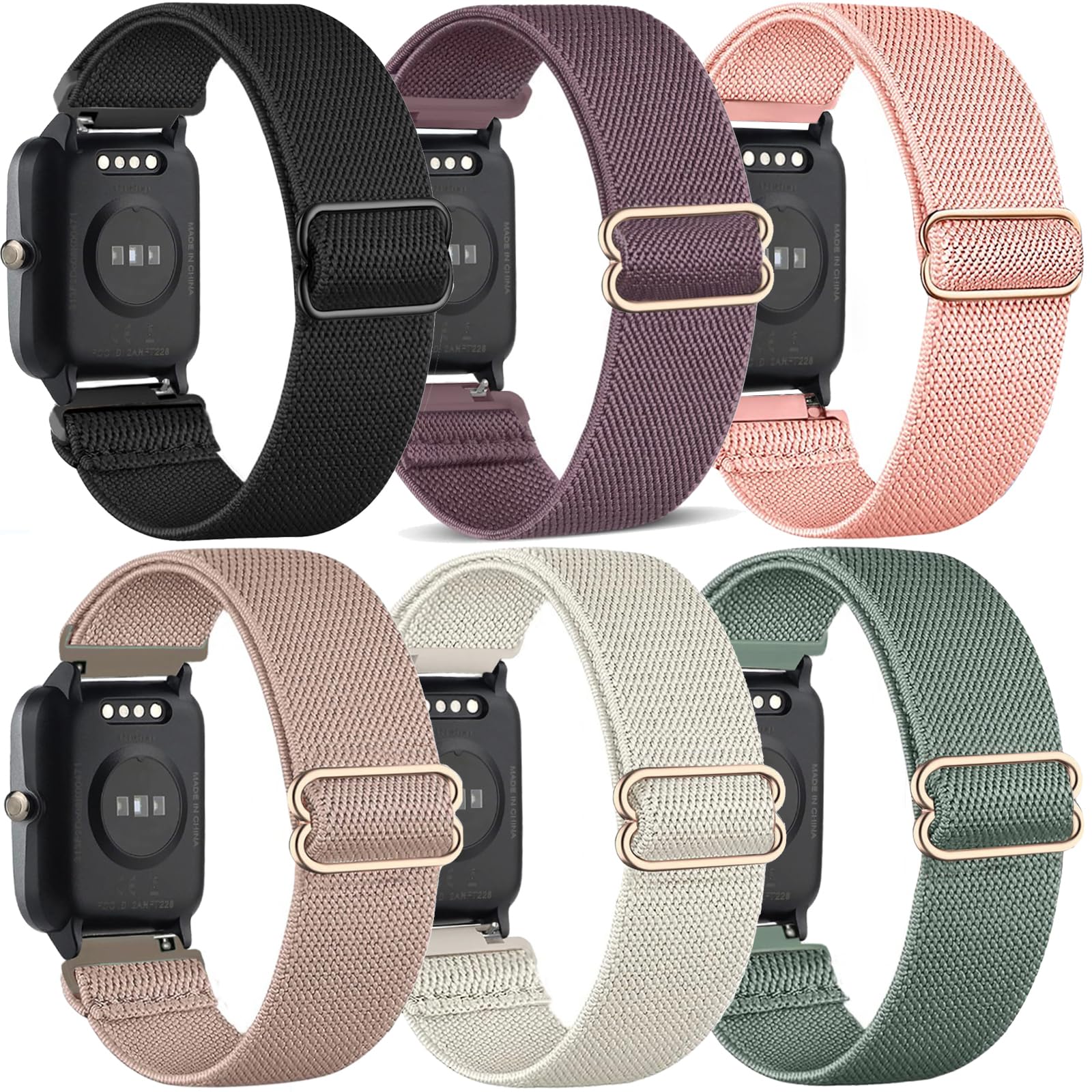 TUCOMO Pack of 6 Elastic Nylon Wristbands Compatible with 19 mm Veryfitpro ID205L, Willful ID205L SW021/YAMAY ID205L SW021/LIFEBEE ID205L, Loop Stretchy Replacement Strap for Uwatch3 GT Ufit Men Women