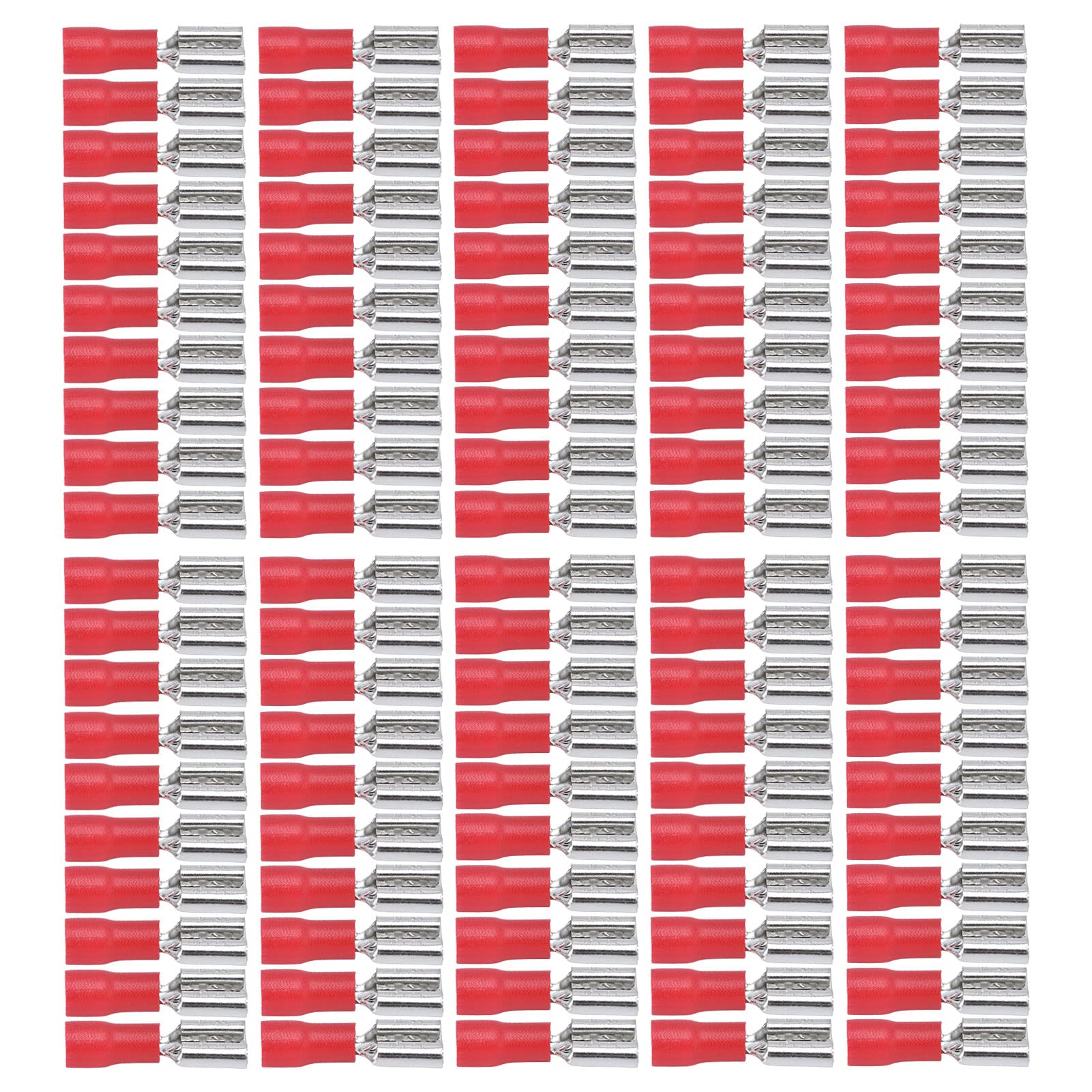 100Pcs Insulated Spade Wire Connector Copper PVC Electrical Crimp Terminal Heat Shrink Spade Connectors Electrical Spade Wire Connectors for Household 22‑16AW(FDD 1.25-250)