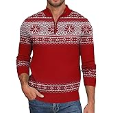 NITAGUT Mens Ugly Christmas Sweaters Funny Graphic Quarter Zip Sweaters Long Sleeve Knitted Pullover Sweaters