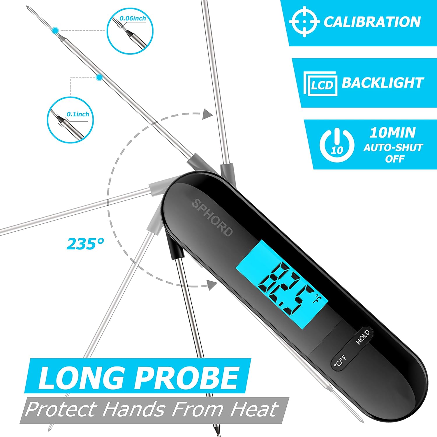 [Updated 2020 Version] SPHORD Meat Food Thermometer for Grill and Cooking, 2S Best Ultra Fast Instant Read Waterproof Digital Kitchen Thermometer Probe for Grilling, BBQ, Baking, Candy, Liquids, Oil: Industrial & Scientific