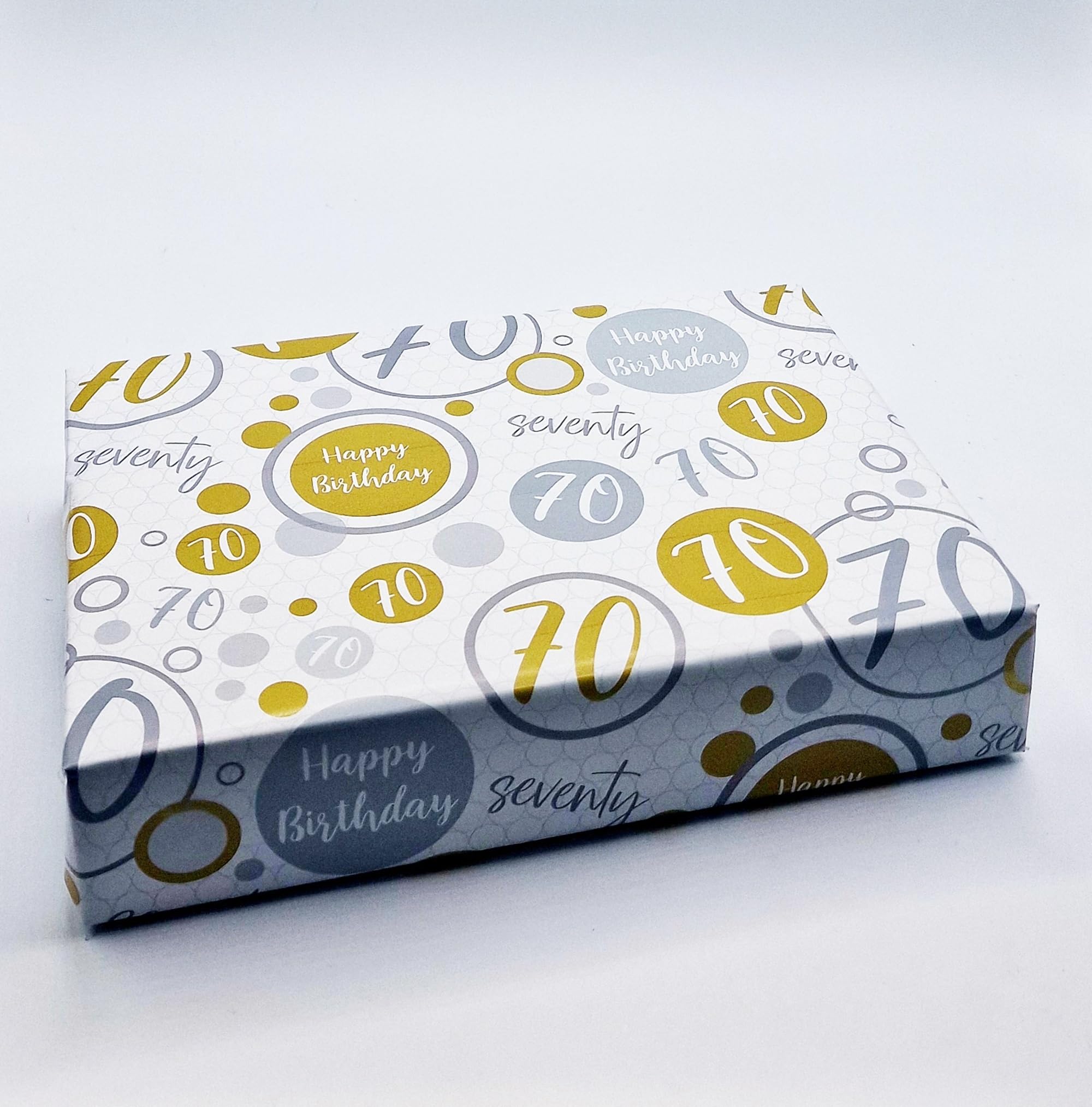 2 Sheets + 2 Matching Gift Tags 70th Birthday Wrapping Paper Age 70 Birthday Gold Silver Giftwrap For Male and Female (PA) โ image 1