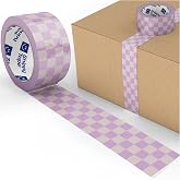 Cute Lavender Purple Decorative Printed Packaging Tape, Checkerboard Pattern Packing and Shipping Tape for Small Business Packaging Supplies, Heavy-Duty 2.6mil, 1.88