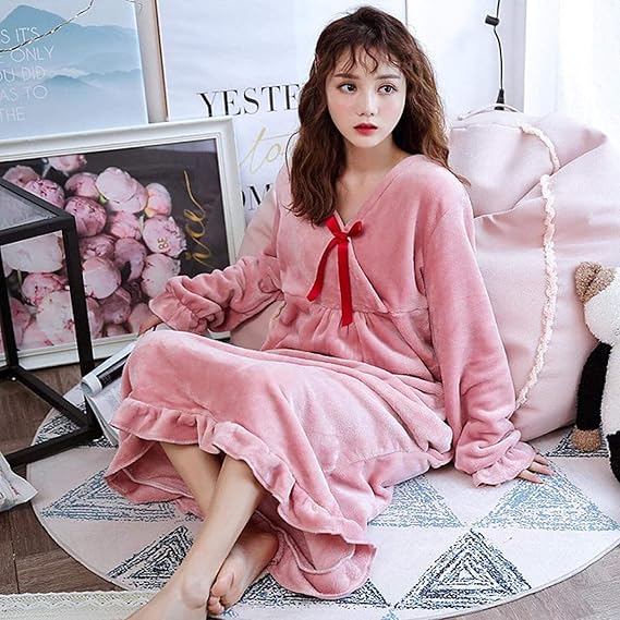 Amazon レディース温かいパジャマ ナイトガウン 冬のフランニェル長袖ナイトドレス秋の韓国ルーズvネックセクシーなドレス暖かい寝室ピジャマの女性m Photocoleor サイズ 中 色 Photocolero パジャマ Color Photocolor Size Small パジャマ ルームウェア