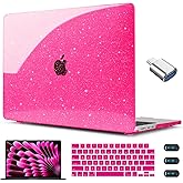 CISSOOK Compatible with MacBook Air 15 inch Case 2025 2024 2023 Model A3241 A3114 A2941, Sparkly Bling Hard Shell Case Keyboard Skin Set for MacBook Air 15 inch M4 M3 M2 Glitter Rose Pink