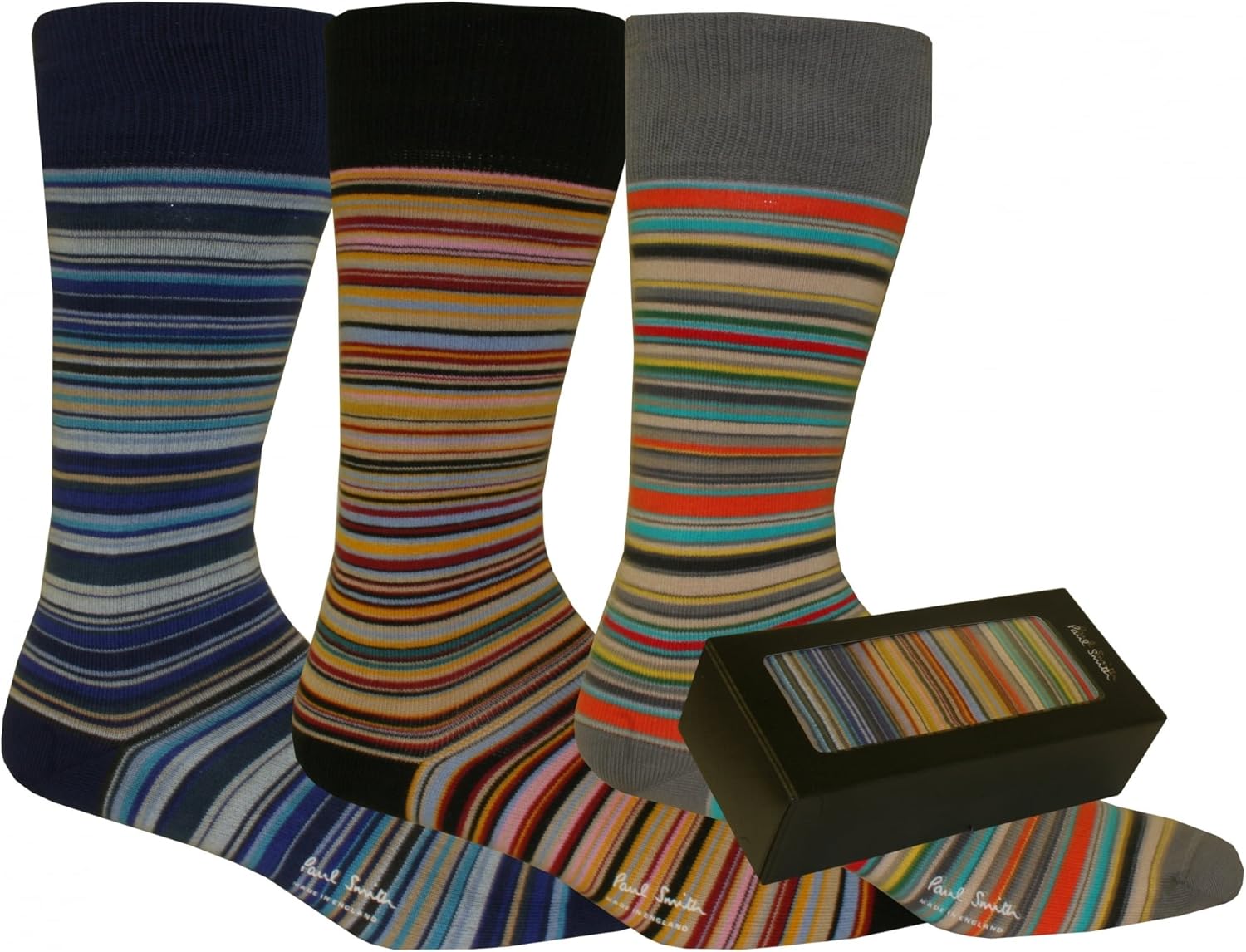 Paul Smith 3Pack Multi Stripe Men's Socks Gift Set, Black/Grey/Navy