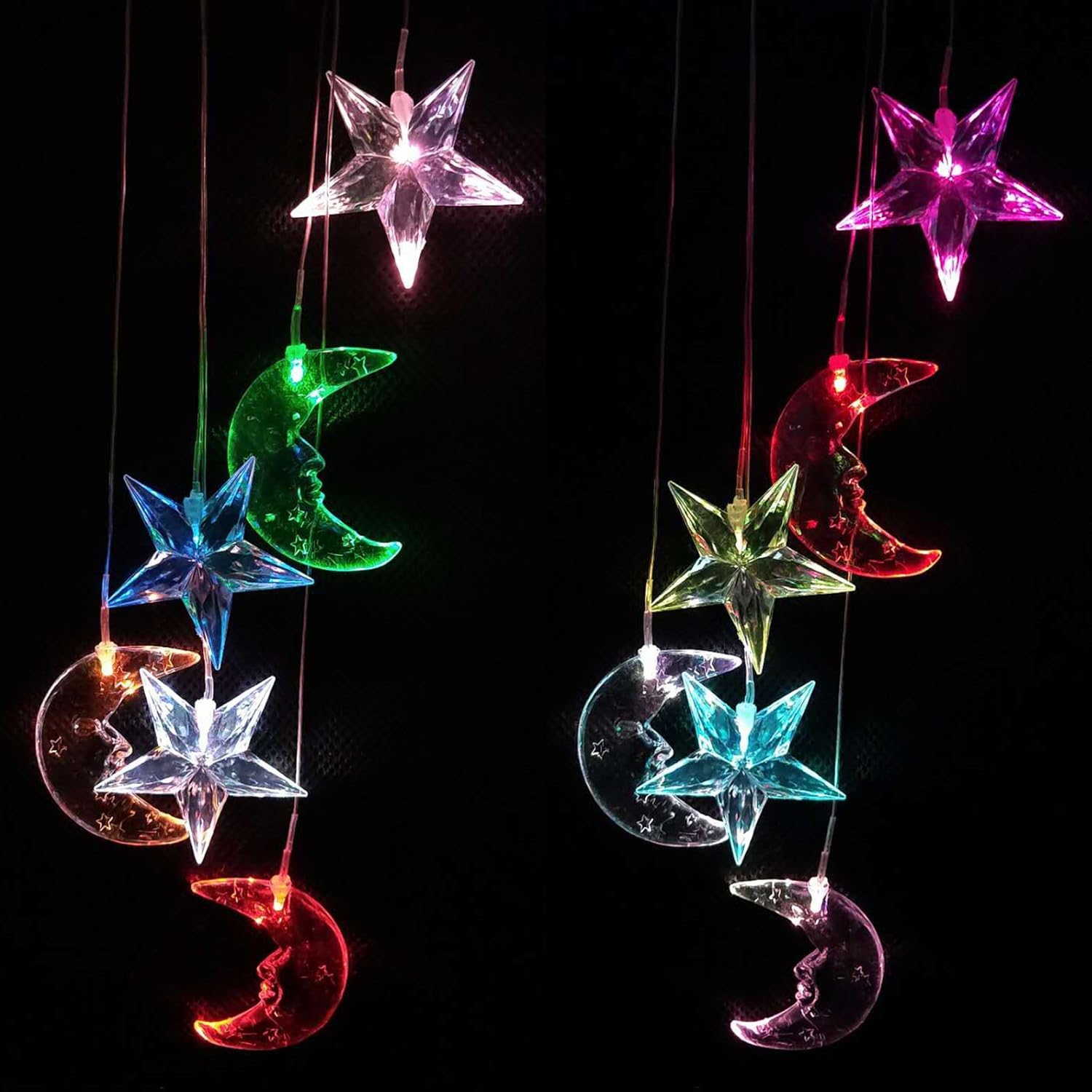 LED Solar Moon and Star Wind Chimes Outdoor - Waterproof Solar Mobile Romantic Changing Color Stars and Moon Wind Chimes Light Decor for Home, Gifts For Mom, Balcony, Festival, Night Garden Decoration : Garden & Outdoor