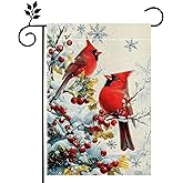 Winter Cardinal Bird Garden Flag for Outside Red Birds on Tree Branch Welcome Yard Flag 12x18 Inch Double Sided Burlap Christmas Farmhouse Outdoor Flag Home Decoration